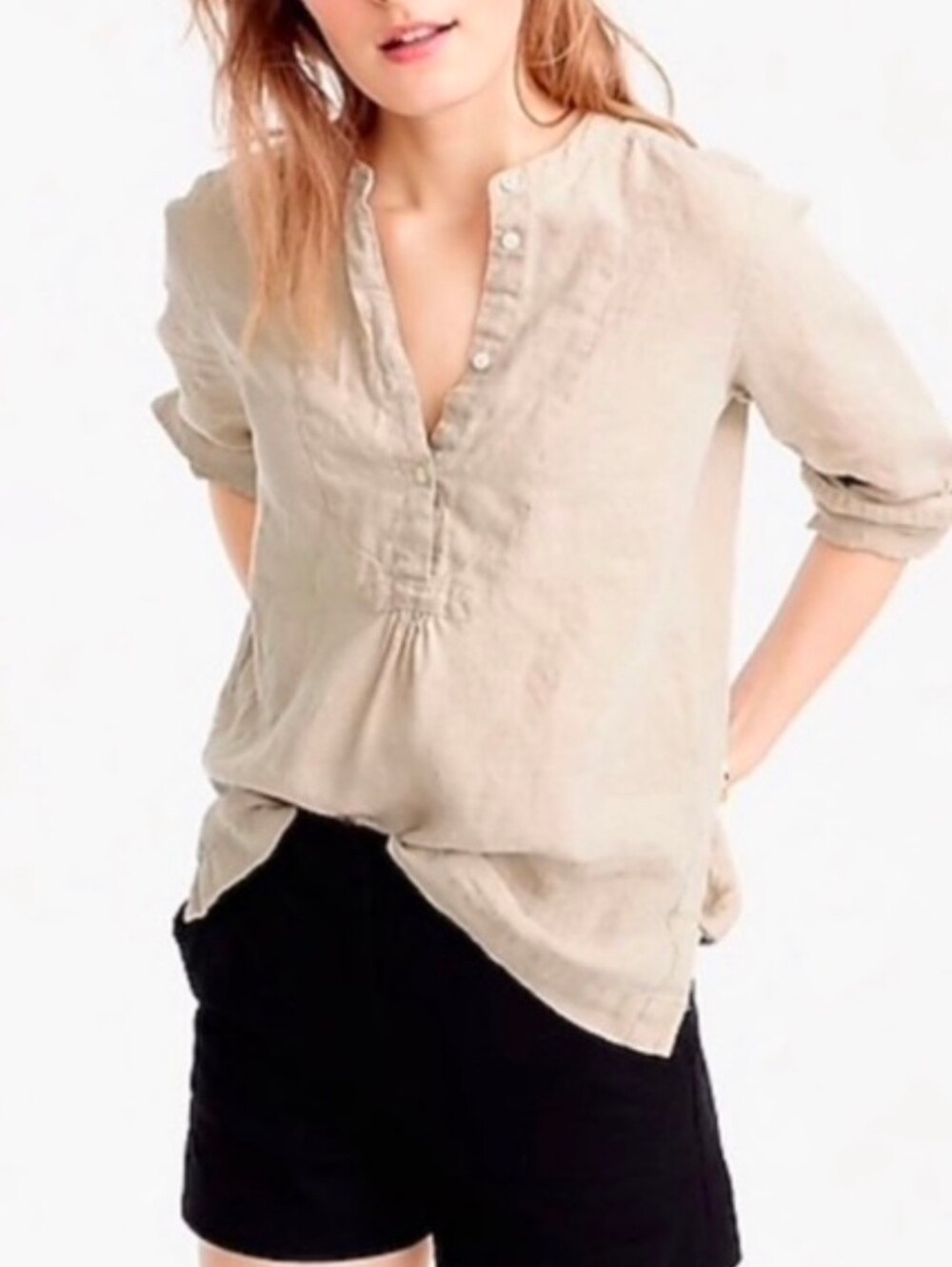 J. Crew 100% Cotton Cream red Brick Splatter Button-Front Peasant Oversized XS